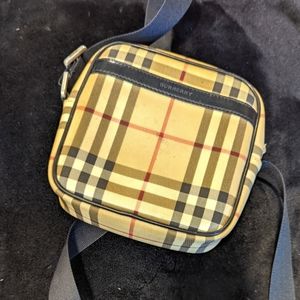 Burberry London plaid canvas shoulder bag, crossbody black tan red vintage purse